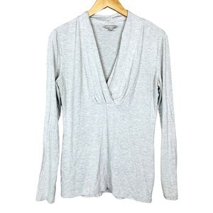 BANANA REPUBLIC FACTORY Heather Gray Soft V Neck Long Sleeve Top MEDIUM Stretch